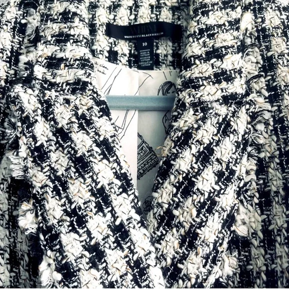 WHBM Houndstooth Tweed Suiting Blazer Fashion Lining Jacket Black White Size 10 - Picture 5 of 13